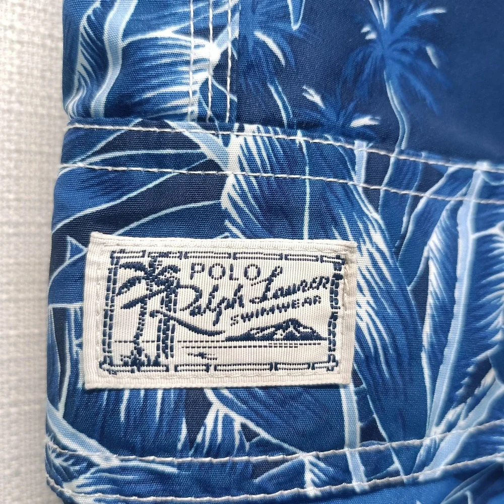 Polo Ralph Lauren Kailua‎ Blue Tropical Palm Leaf Cargo Swim Trunks Mens L Beach